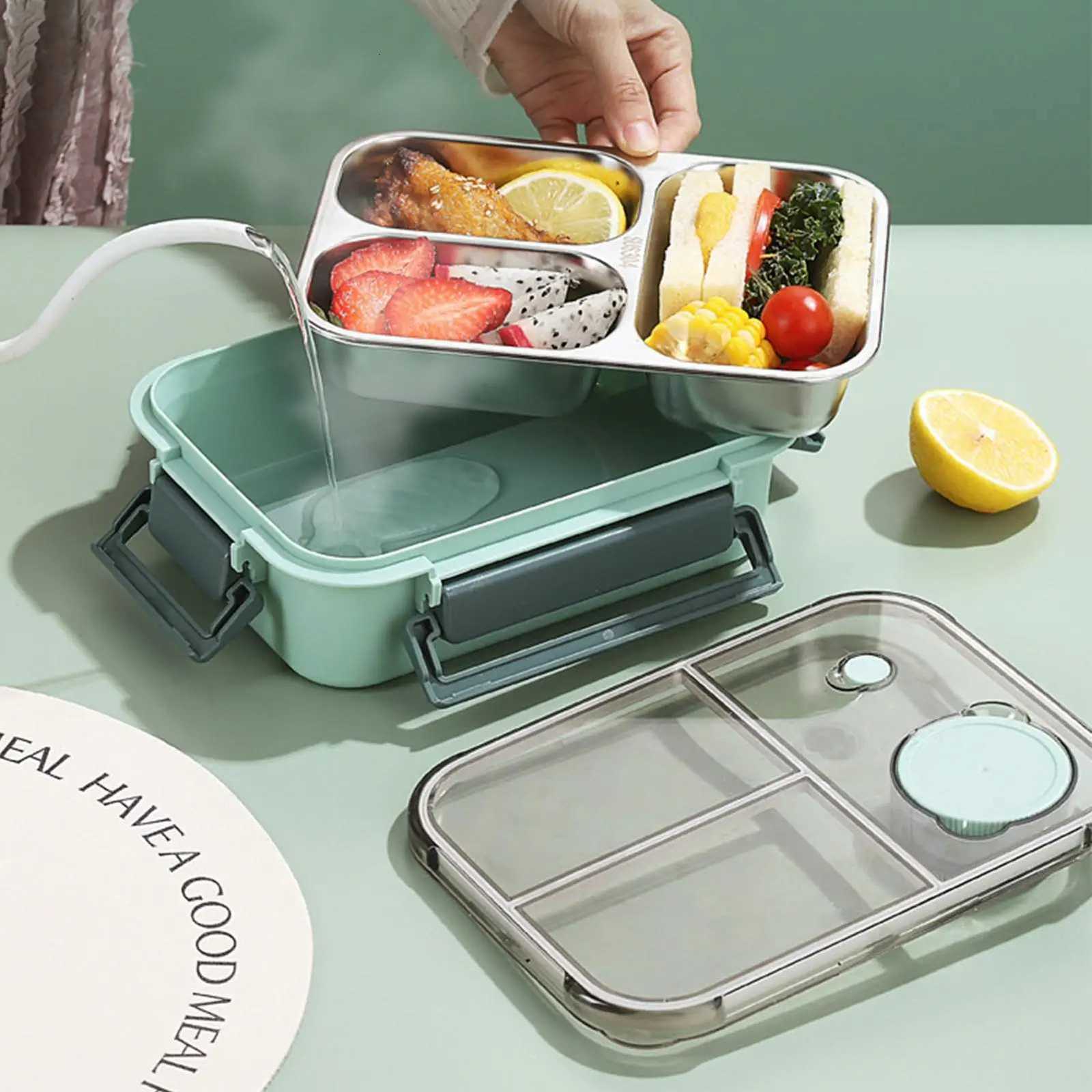Stainless Steel Lunch Box 3 Grid Thermo Soup Bento Box Large Capacity Portable Food Storage Container for Adts Students Kids H251213