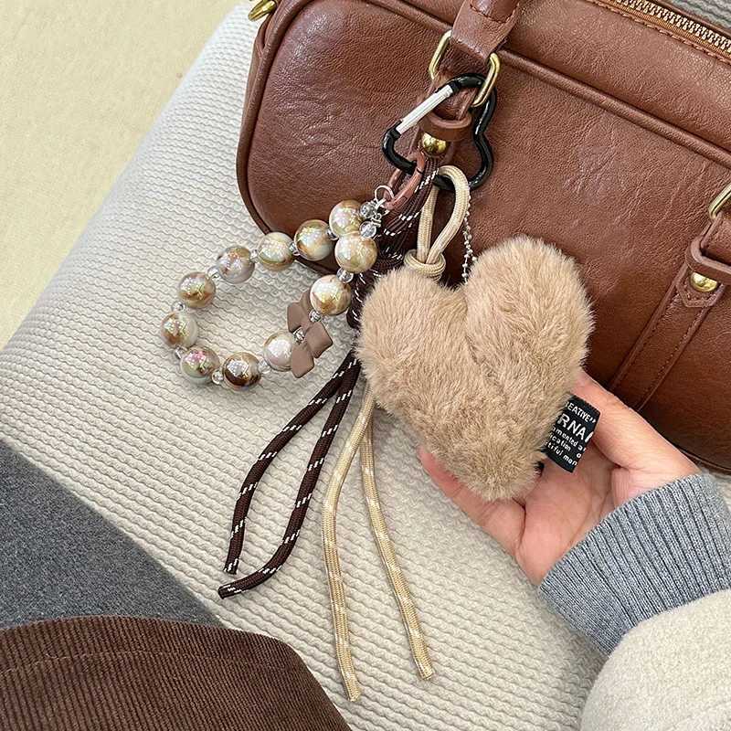 Fashion Fluffy Heart Keychain Braided Rope Bag Pendant Keyring Pendant Simple All-matching Bag Decoration Accessories M251215