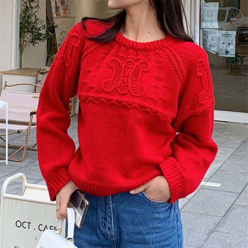New Lazy Style Loose Round Neck Knitted Top Autumn Winter 3D Crochet Embroidery Soft Sweater Base Shirt For Women