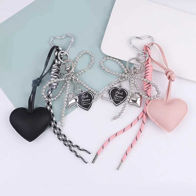 Trendy Leather Heart Bow Keychain Deli e Beaded Keyring Car Key Holder Bag Pendant Decoration For s Gift M251215