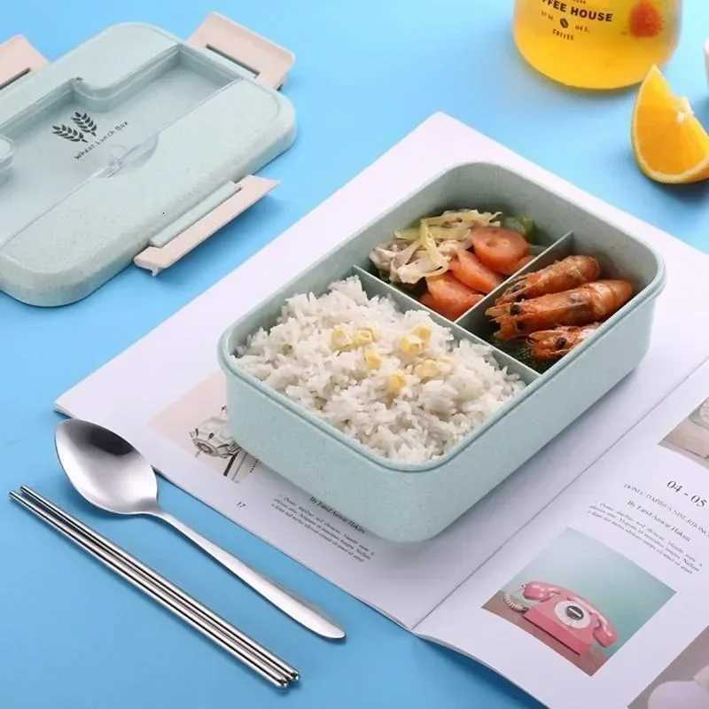 Microwave Lunch Box Wheat Straw Dinnerware Food Storage Container Bento Box with Spoons Chopsticks Children Kids School Off H251213