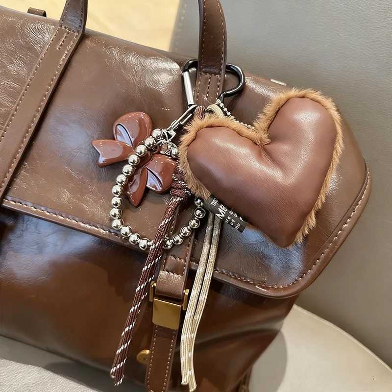 Ins Leather Heart Pearl Bow Keyring Y2K Long Tassel Bowknot Keychain Pendant Bag Charms Hanging Accessories M251215