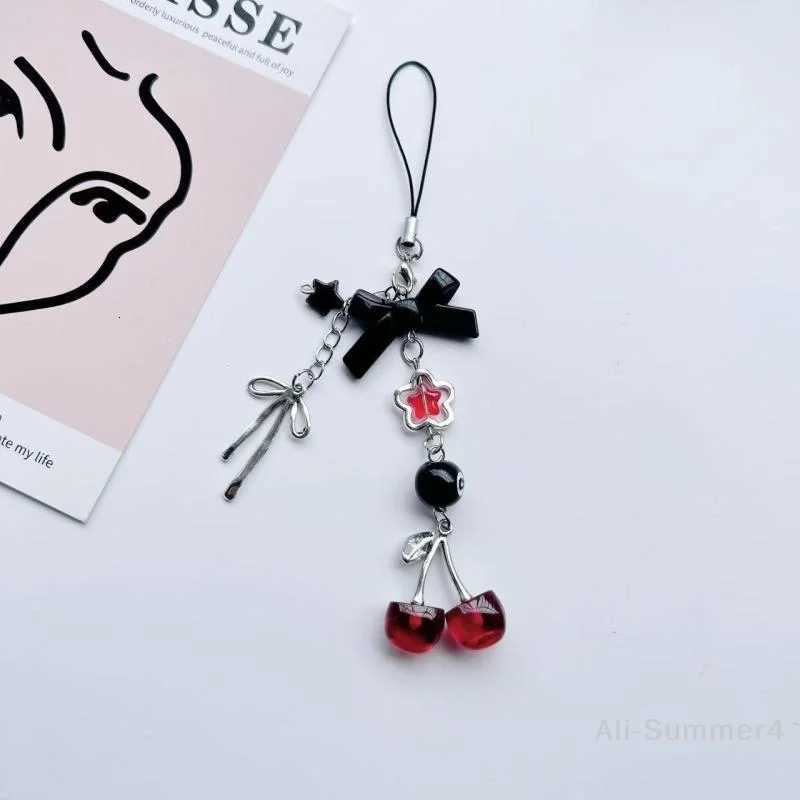 1 Piece Charms Red Cherry Bow Phone Chain Key Ring Y2K Bag Pendant Keychain Accessory friend Gift M251215
