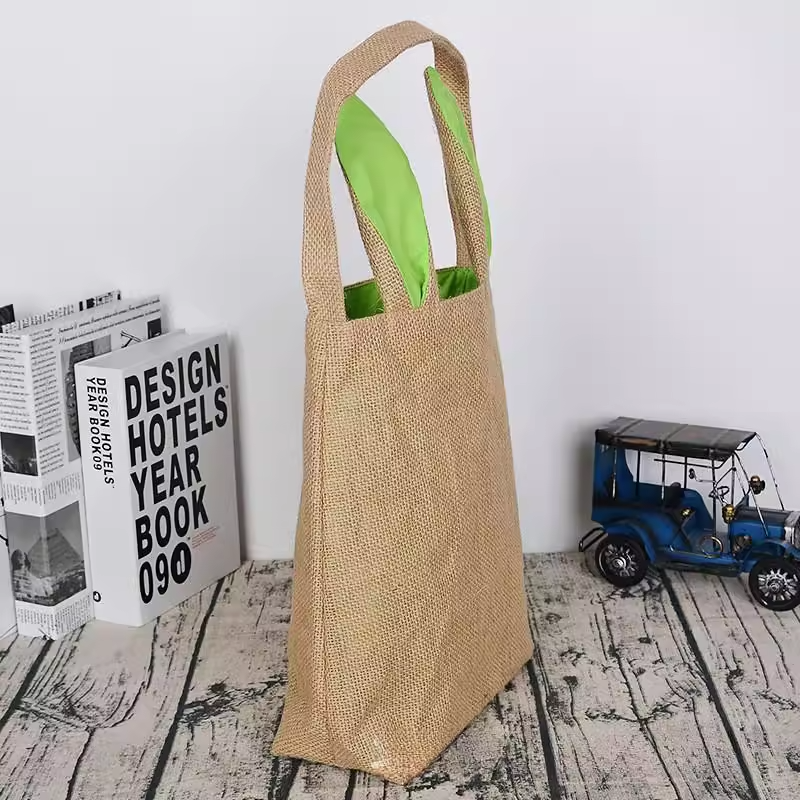Easter Bunny Bag Burlap Jute Gift Eggs Hunting Bunny Ear Baskets Jute Candy Storage Pouch Toys Bucket Handbag For Kids Party Decoration & Daily Use HH