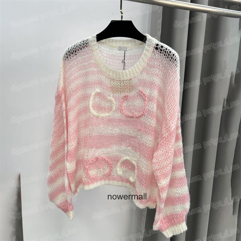 Designer Hollow Knit Jumper Top Women Long Sleeve Striped Sweater Spring Summer Graceful Knitted Pullover Shirts loewes loewetops EF5Z
