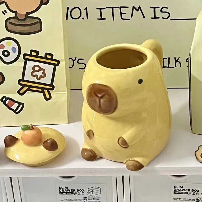 Cute g Ceramic Coffee g Cartoon Capybara Couple Cup With Handle Lid Funny Tea Cup H251215