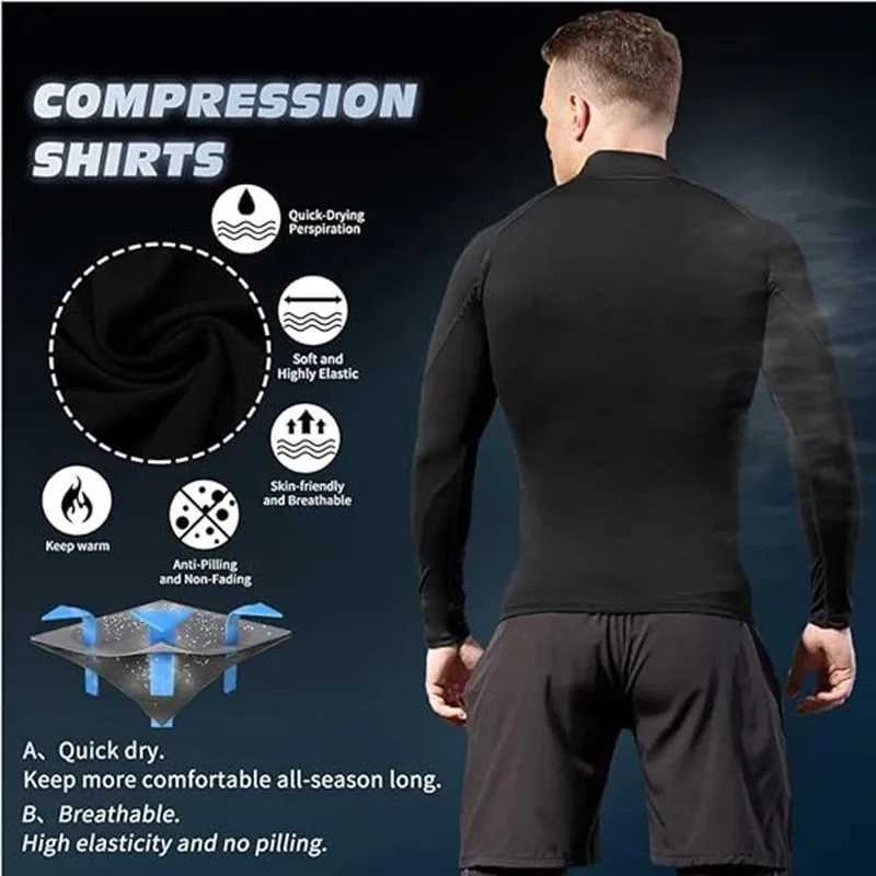 Fall/Winter Slim Thermal Underwear Mens Sport Long-Sleeve Compression Warm Half-high Collar Bottoming Top Pullover T-Shirts G251215