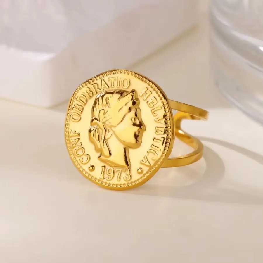 Stainless Steel Jesus Cross Rings for Women 18K Gold Plated Portrait Coin Ring Star Moon Finger Ring Waterproof Jewelry Gifts M251215