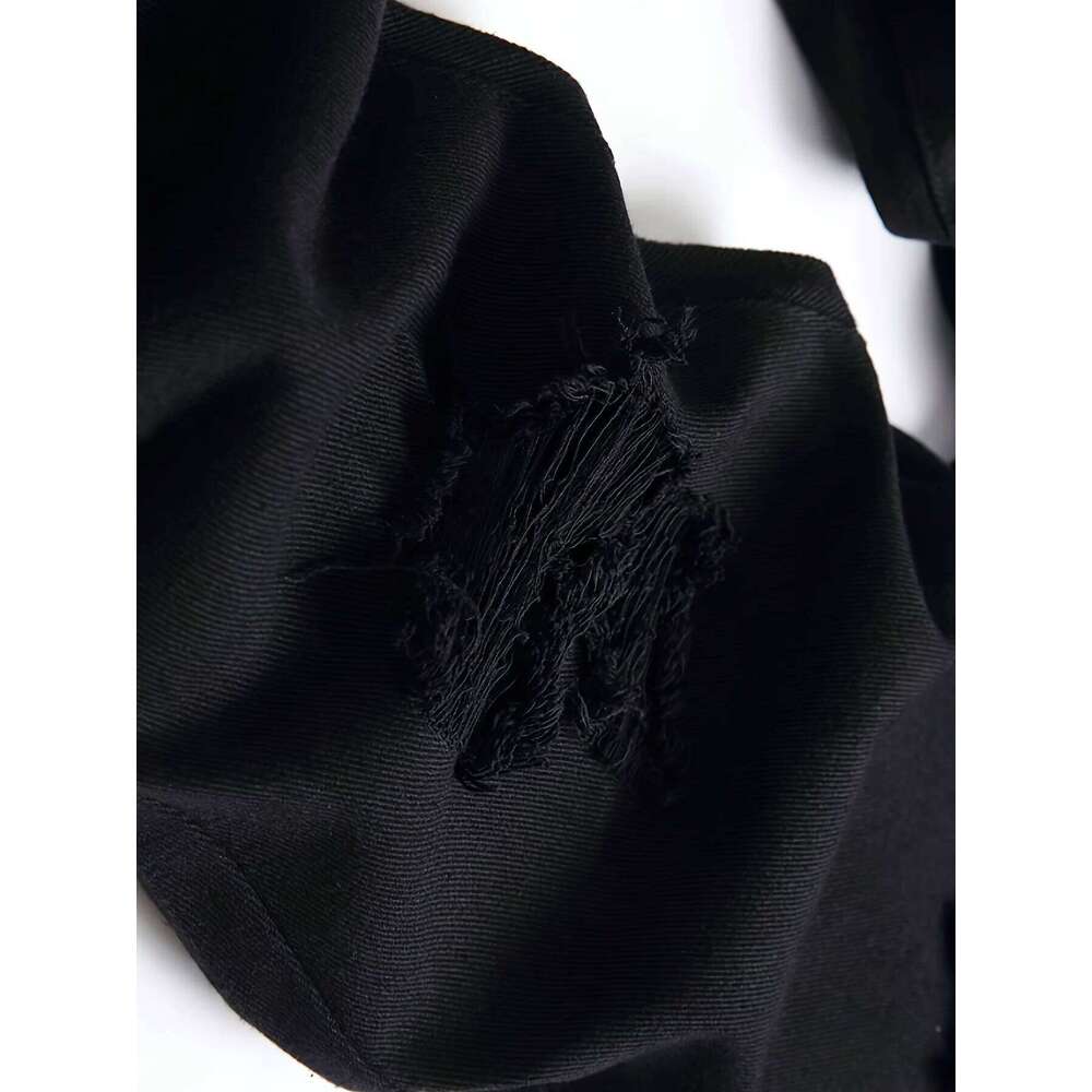 Men's slim fit perforated black denim pants C251215