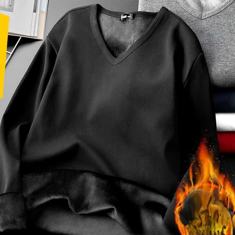 Fleece Winter Men Tops Thermal Underwear V Neck Warm Long Sleeve Base Layers Fashion Men Thermal T Shirts G251215