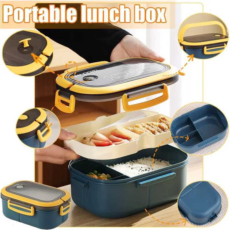 Double-layer Lunch Box Portable Cpartment Fruit Food Box Microwave Lunch Box With Fork And Spoon Picnic Fresh Box Kitchen H251213