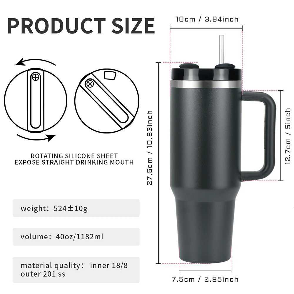 1pcs Watersy 40oz/1200ml Tumbler with Handle and Straw Lid Stainless Steel Keep Cold Vacuum Insulated Portable Car Travel Mug H251215