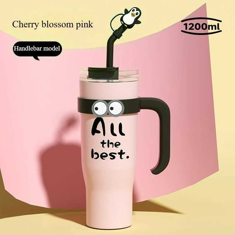 1200ml Large-capacity Insulated Cup Stainless Steel Double-layer Mug Straw American Coffee Cup Travel Water Cup with Handle H251215