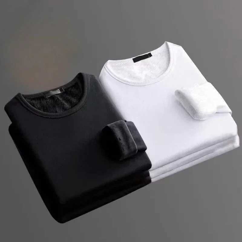 2 pcs Men Thickening Thermal Underwer Warm Tops Long Sleeve Fleece Round Neck Fashion Men Winter Thermal Underwer Plus Clothing G251215