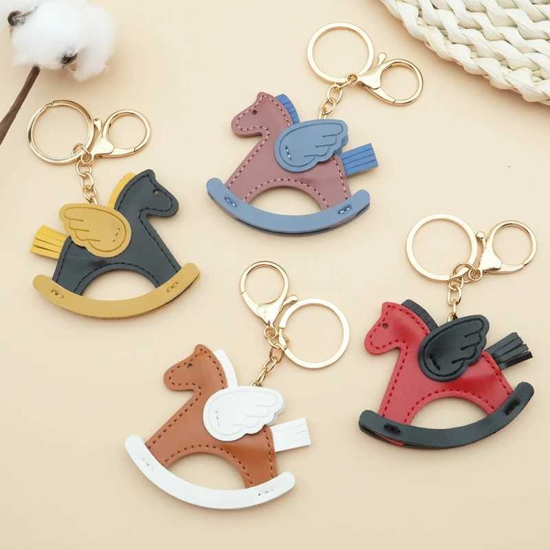 Women PU Leather Charms Bag Pendant KeyChain Cartoon Pony Rocking Horses Keyring Cute Animal Ornament Accessories Gift M251215