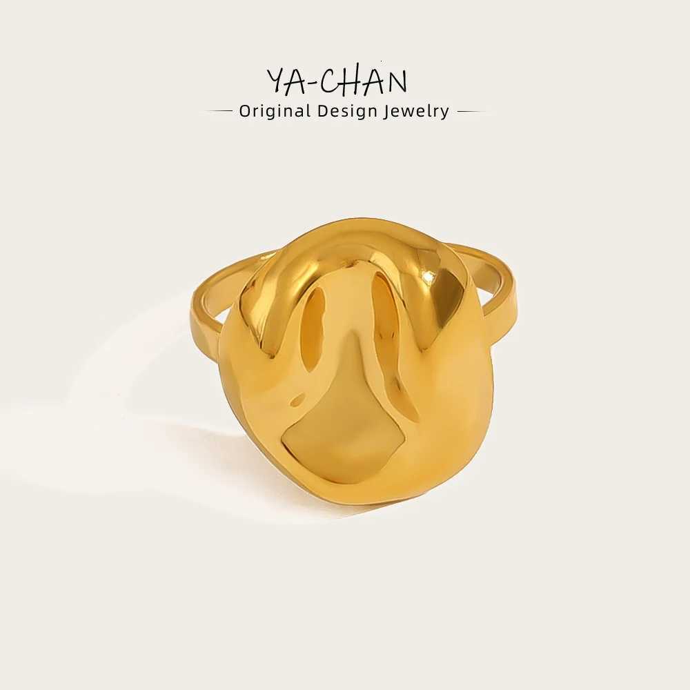 YACHAN 18K Gold Plated Irregular Stainless Steel Rings for Women Vintage Trend Individual Tarnish Free Jewelry M251215