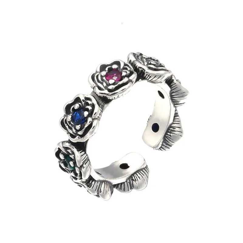 Huaya Womens Silver Color Rose Floral Carving Zircon Inlay Charming Rings Delicate New Banquet Open Ring Accessories Trend M251215