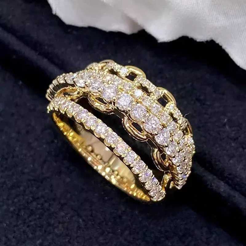 Huitan Multi-layers Design Lady Rings Gold Color Inlaid Shiny CZ Trendy Luxury Accessories Jewelry for Wedding Party Anniversary M251215