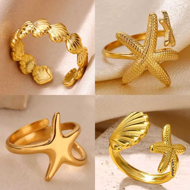 Stainless Steel Starfish Open Rings For Women Gold Color Geometric Adjustable Ring Wedding Party Fashion Jewerly Gift anillos M251215