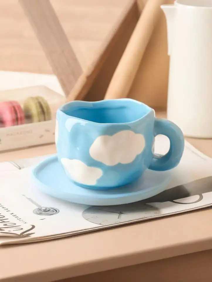 Creative and fresh underglaze color hand-painted white cloud coffee cup H251215