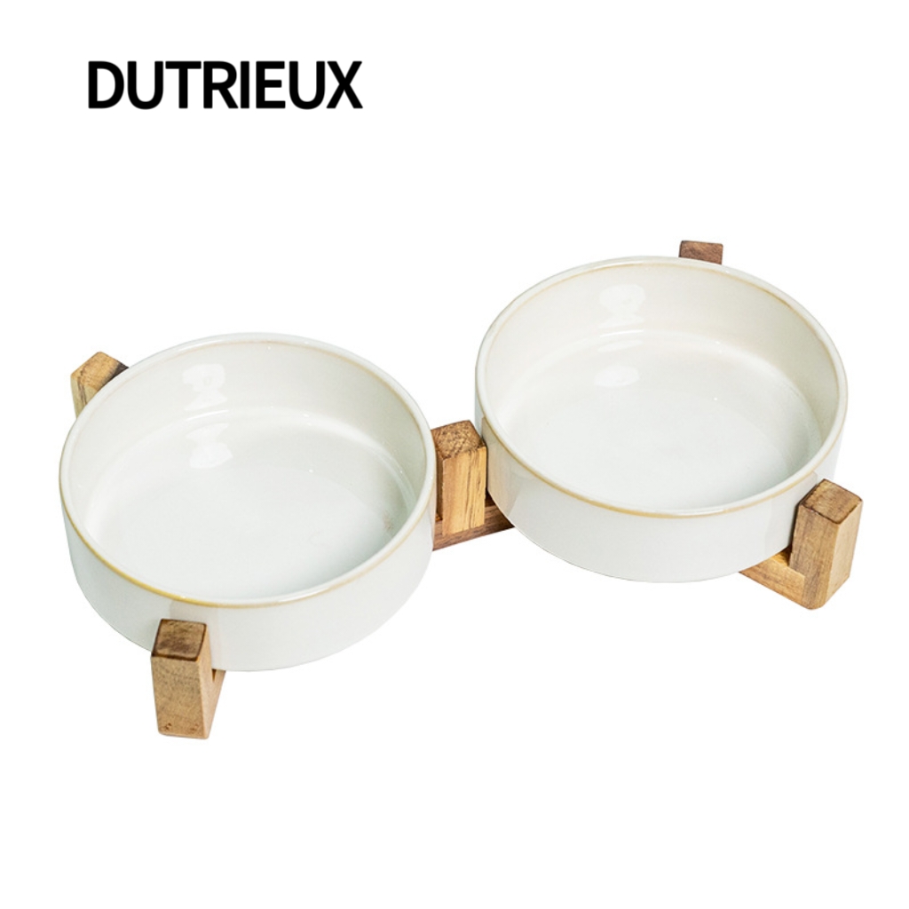 K3392 Japanese-style handmade ceramic pet slow feeder bowl, anti-spill cat and dog bowl.