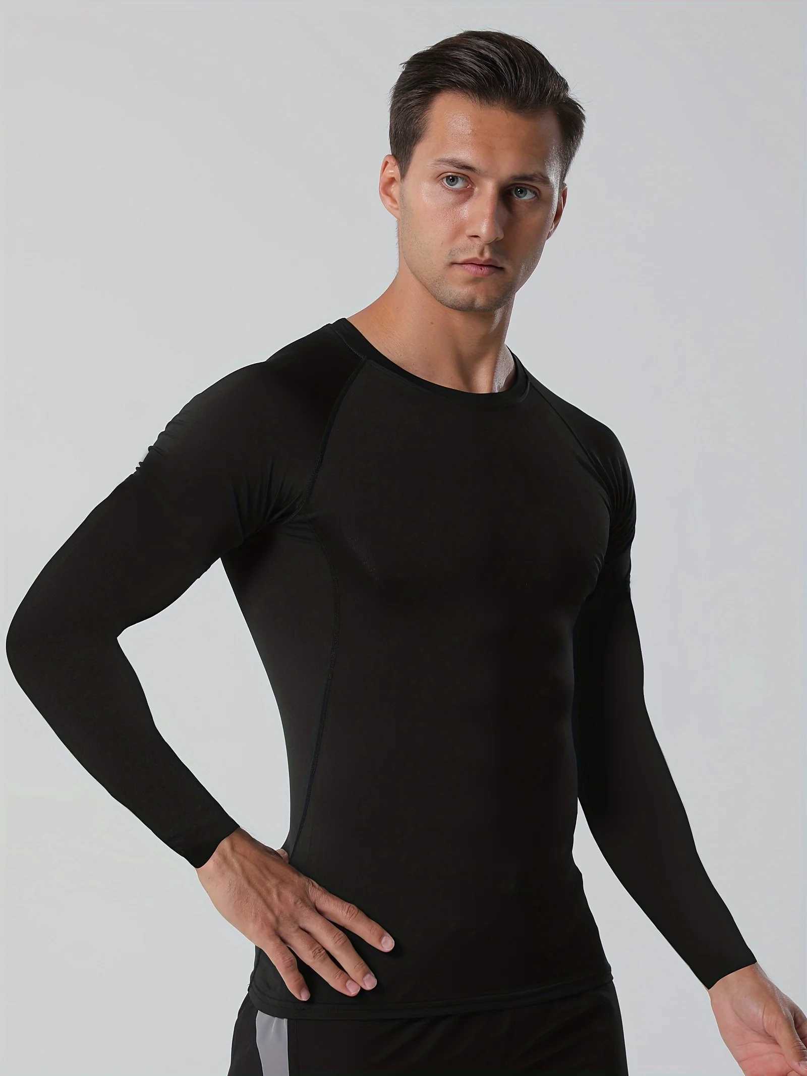 Mens sports thermal top thermal underwear T-shirt suitable for daily wear during gym running lightweight and flexible G251215