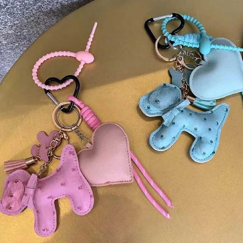 DIY Puppy Pendant Keychains Fashion Leather Dog KeyChain for Women Bag Pendant Car Keyring Clasp Key Chain Jewelry Gifts M251215