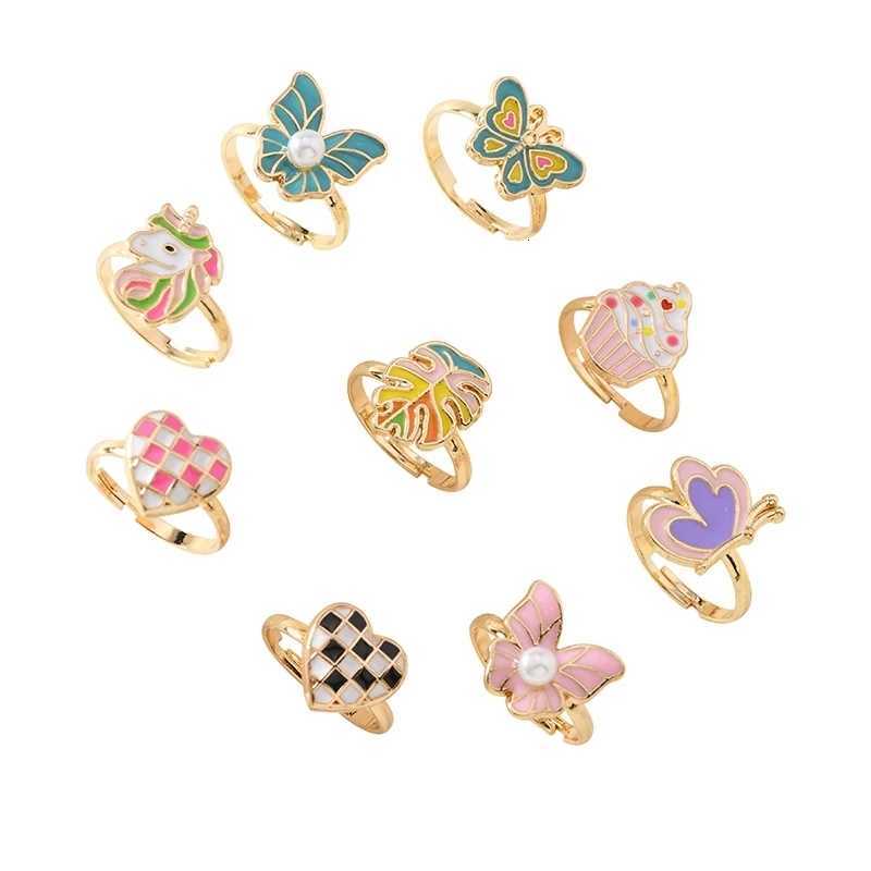 9Pcs Adjustable Rings for Girls Women Flower Butterfly Heart Alloy Ring Fashion Beauty Jewelry Christmas New Year Gift for Girl M251215