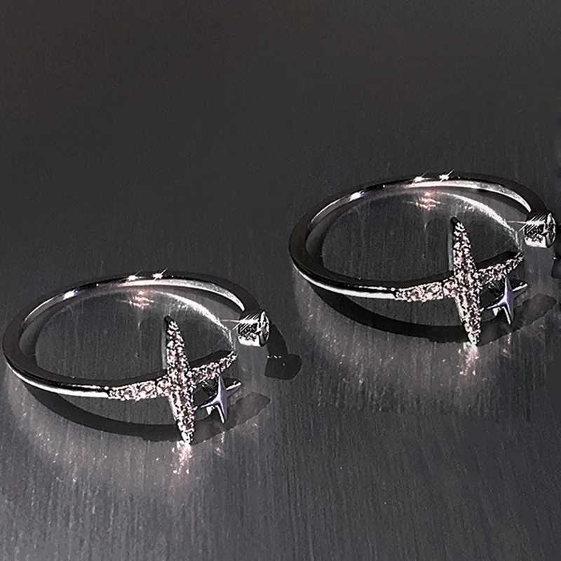 Trendy Silver Tone Open Ring Hypoallergenic Adjustable Star Zircon Ring Womens Fashion Jewelry M251215