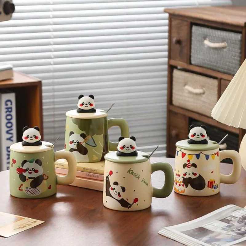 Porcelain Panda Pattern Coffee g Milk g with A Spoon Off Water Cup Birthday Gift for Friend Kitchen Drinking Accessories H251215