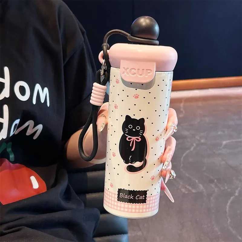 Kawaii Cat Thermal Cup Cute Stainless Steel Thermos Bottle For Tea Coffee 600ml Portable Water Bottle With Straw For Girls Woman H251215