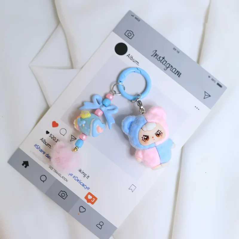 Cute two-color plush doll keychain dopamine color-blocked plush doll DIY accessory bag accessory car keychain M251215