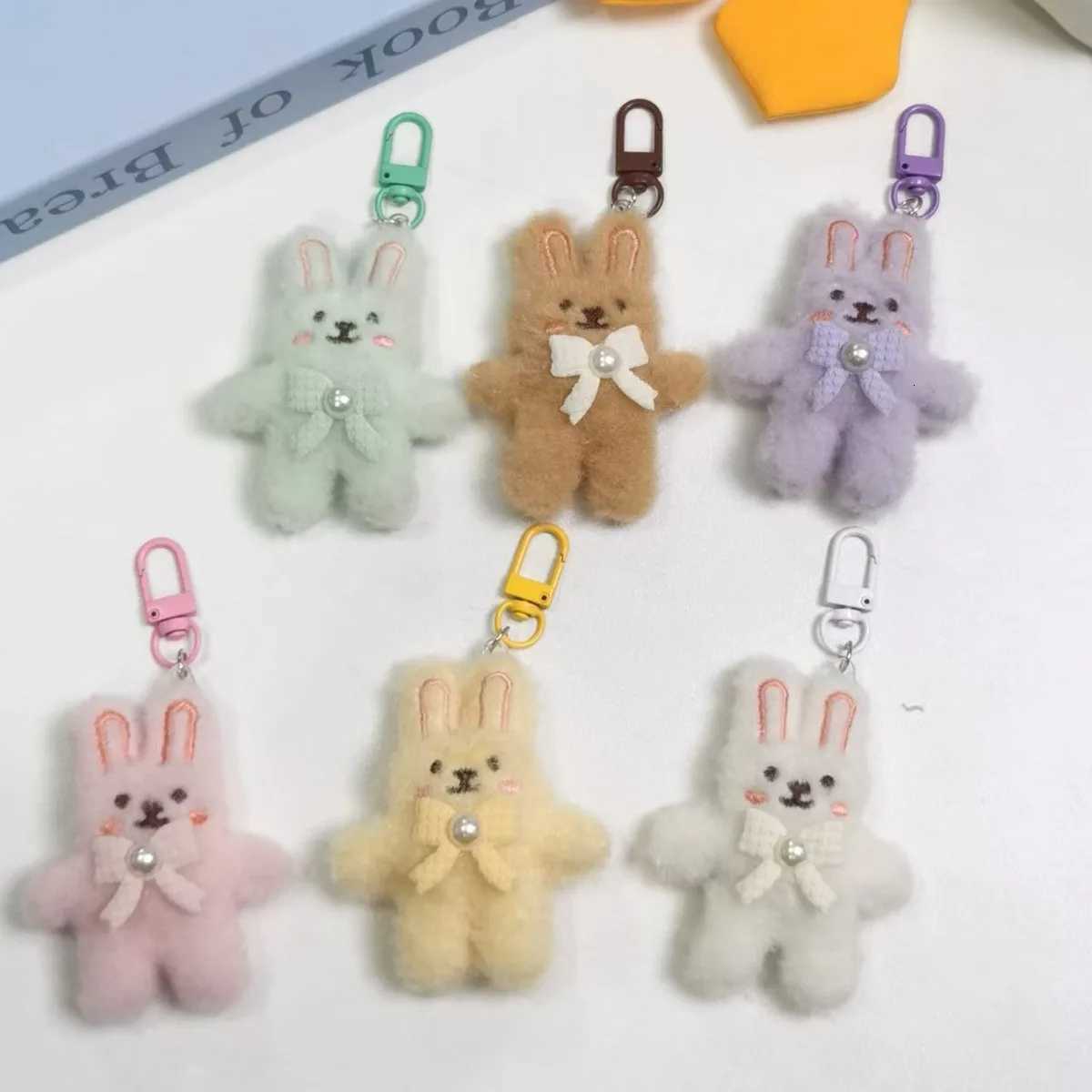 Bowknot Rabbit Plush Pendant Cartoon Bunny Keychain Soft Stuffed Doll Car Key Ring Backpack Bag Decoration M251215