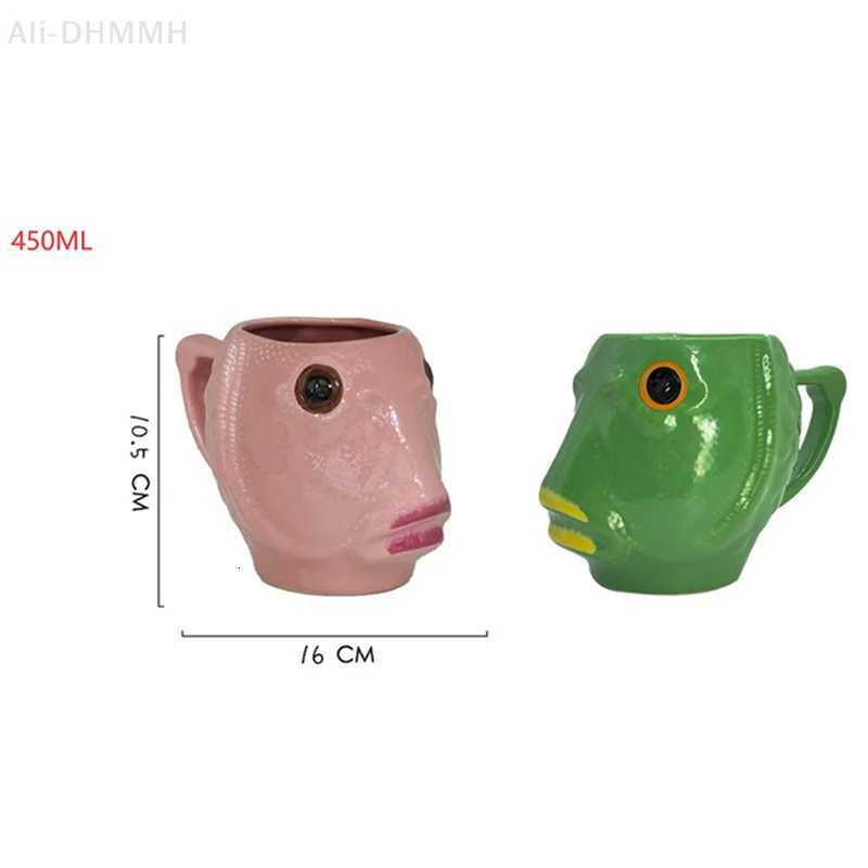 Funny Cup Ugly Green Fish Ceramics Coffee Cup Large Capacity Creative Off Childrens Water Cup gs H251215