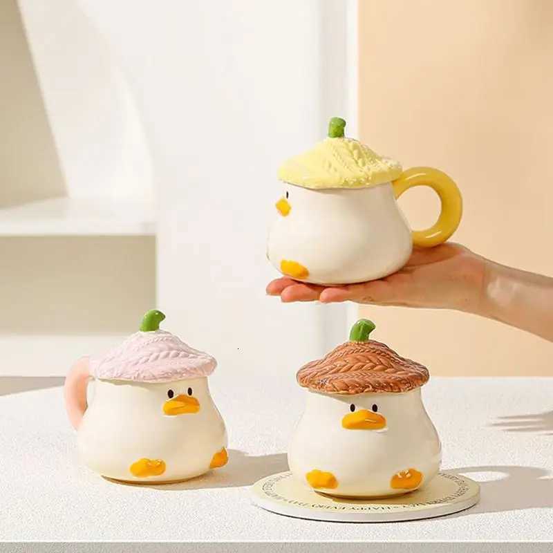 Cute Duck Coffee g Ceramic Coffee g With Lid 400ml Cartoon Ceramic Drinkware Tableware With Handle For Kids And Adt H251215