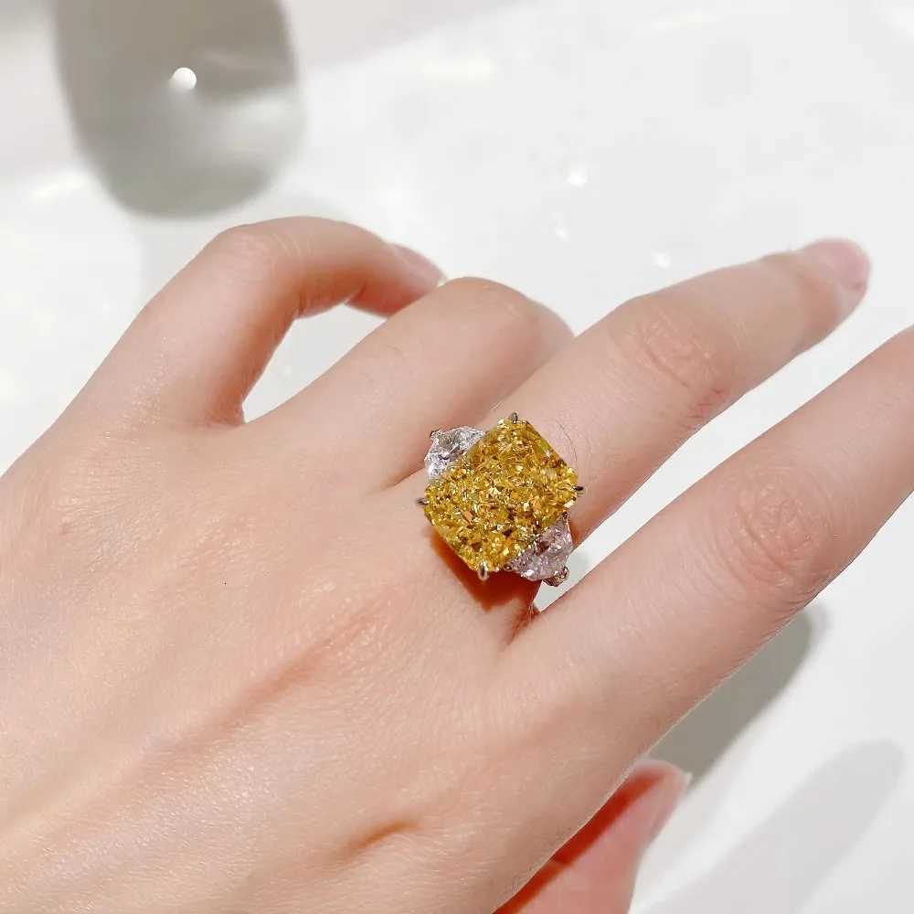 Luxury Yellow Gemstone Cz Diamond Rings 925 Silver Rhodium Plated Zircon Fine Jewelry Ring Women M251215