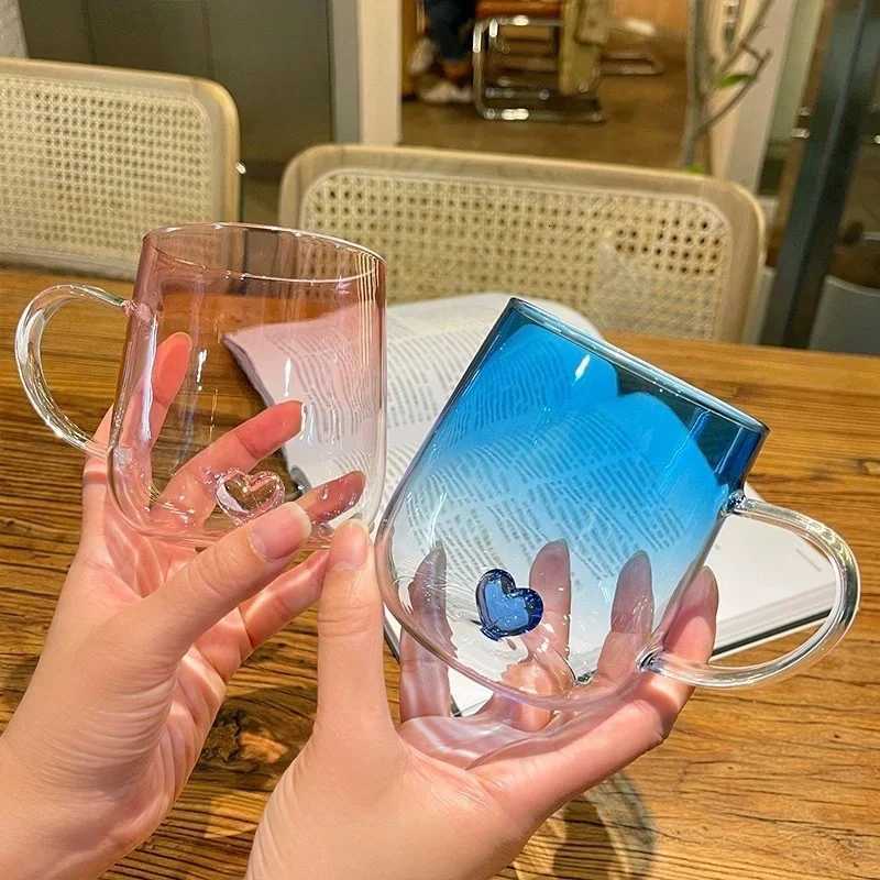 400mL 3D Love Gradient Transparent Coffee g Milk Ju Couple Pair Cup Lady Off Afternoon Tea Party Drinkware H251215