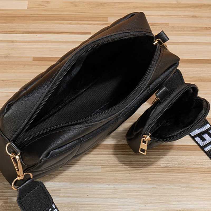New Solid Color Diamond Plaid Son And Mother Fashion Shoulder Bag Trendy Letter Wide Shoulder Strap Crossbody Small Square BagT251215