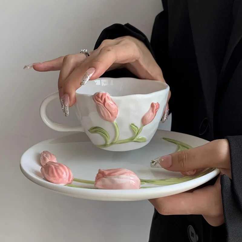 European Ceramic Tip Cup Afternoon Tea Dessert Pastry Tea Cup Painted Flowers Coffee g Couples Water Cup Caf Teapot H251215