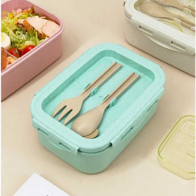 850ml Divided Lunch Box Portable Large Capacity Microwae Bento Box with Fork and Spoon Food Storage Container for School Camping H251213