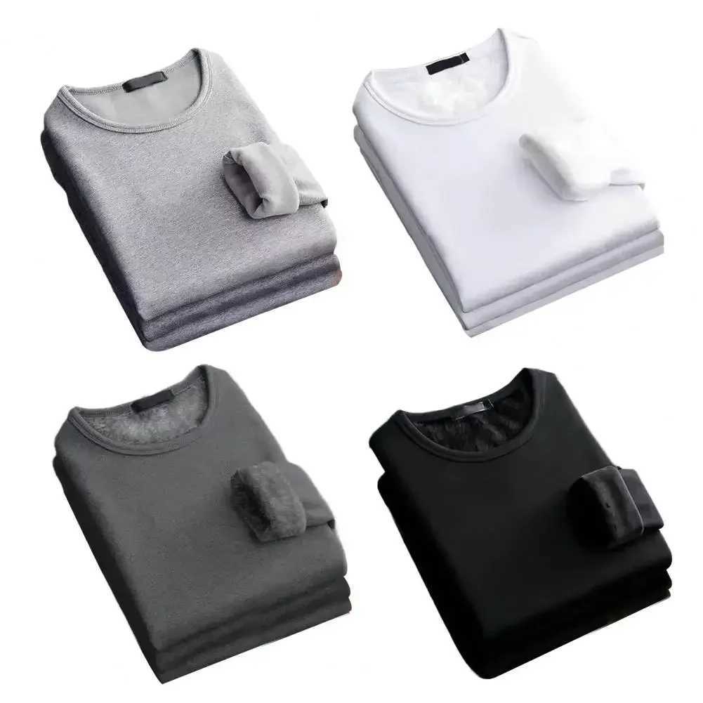 Winter Mens Long-sleeved Thermal Underwer T-Shirt Fleece Bottoming Shirt Round Neck Shirt Autumn Plus Velvet Padded T-shirt G251215