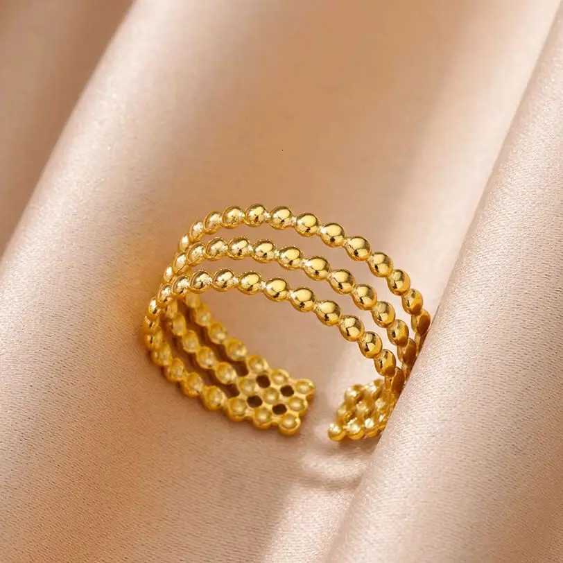 Stainless Steel Beads Design Rings For Women Gold Color Opening Ring Wedding Aesthetic Accessories Party Jewelry Gift BFF anillo M251215