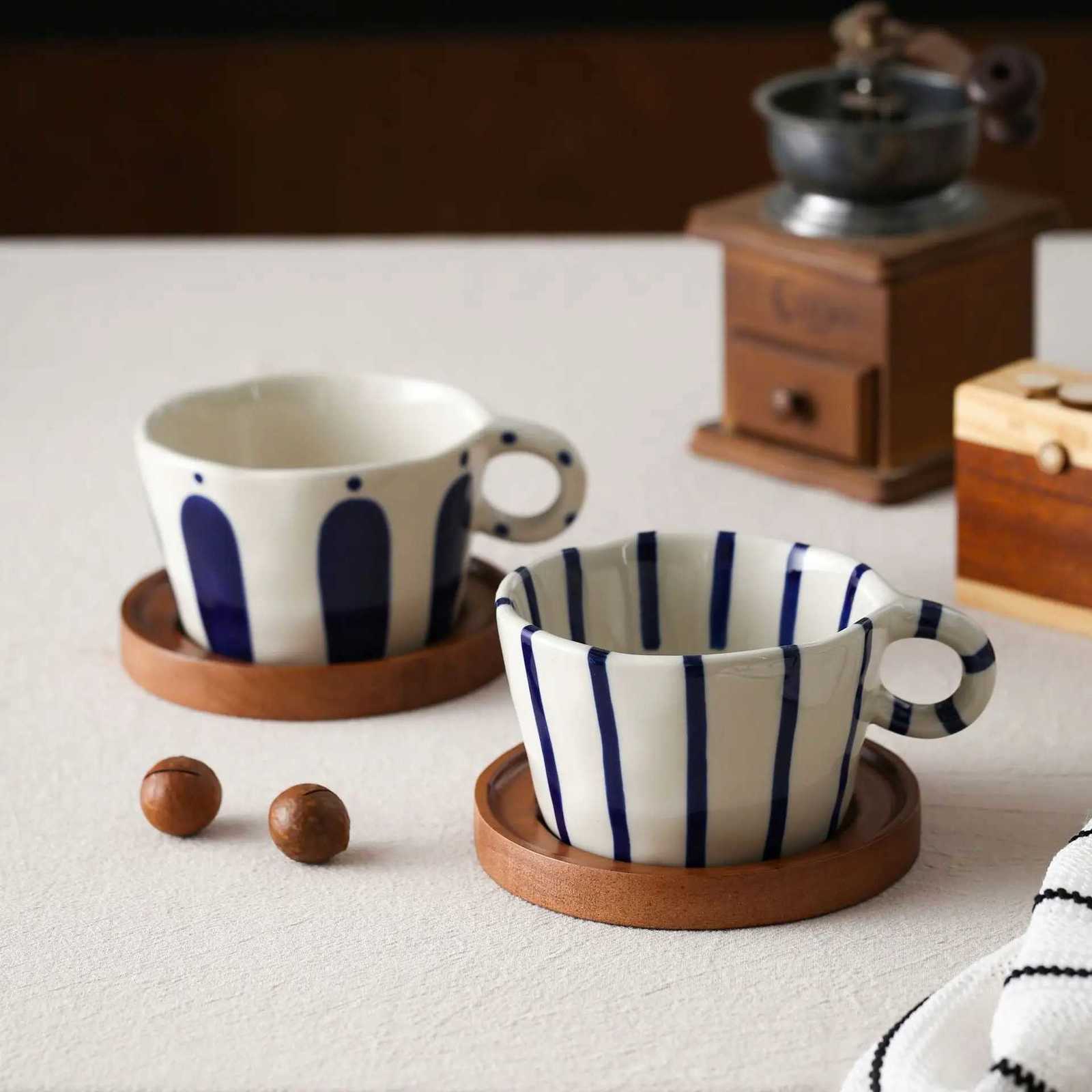 Japanese Retro Underglaze Colored Ceramic Coffee Cup Plate Latte Art Highbrow g He Afternoon Tea Cup H251215