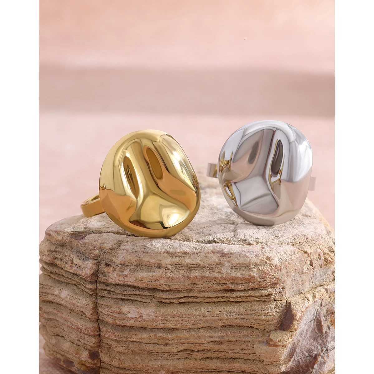 YACHAN 18K Gold Plated Irregular Stainless Steel Rings for Women Vintage Trend Individual Tarnish Free Jewelry M251215