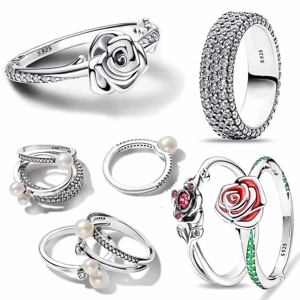 Silver Colour Ring Pearl Ring For Women CZ Cubic Zircon Star Moon Flower Wedding Jewelry Rings Gifts M251215