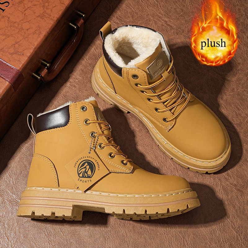 Winter Boots Men's Furry Snow Boots, Plush Lined Warm High Top Work Boots Waterproof & Anti-Slip 39-46