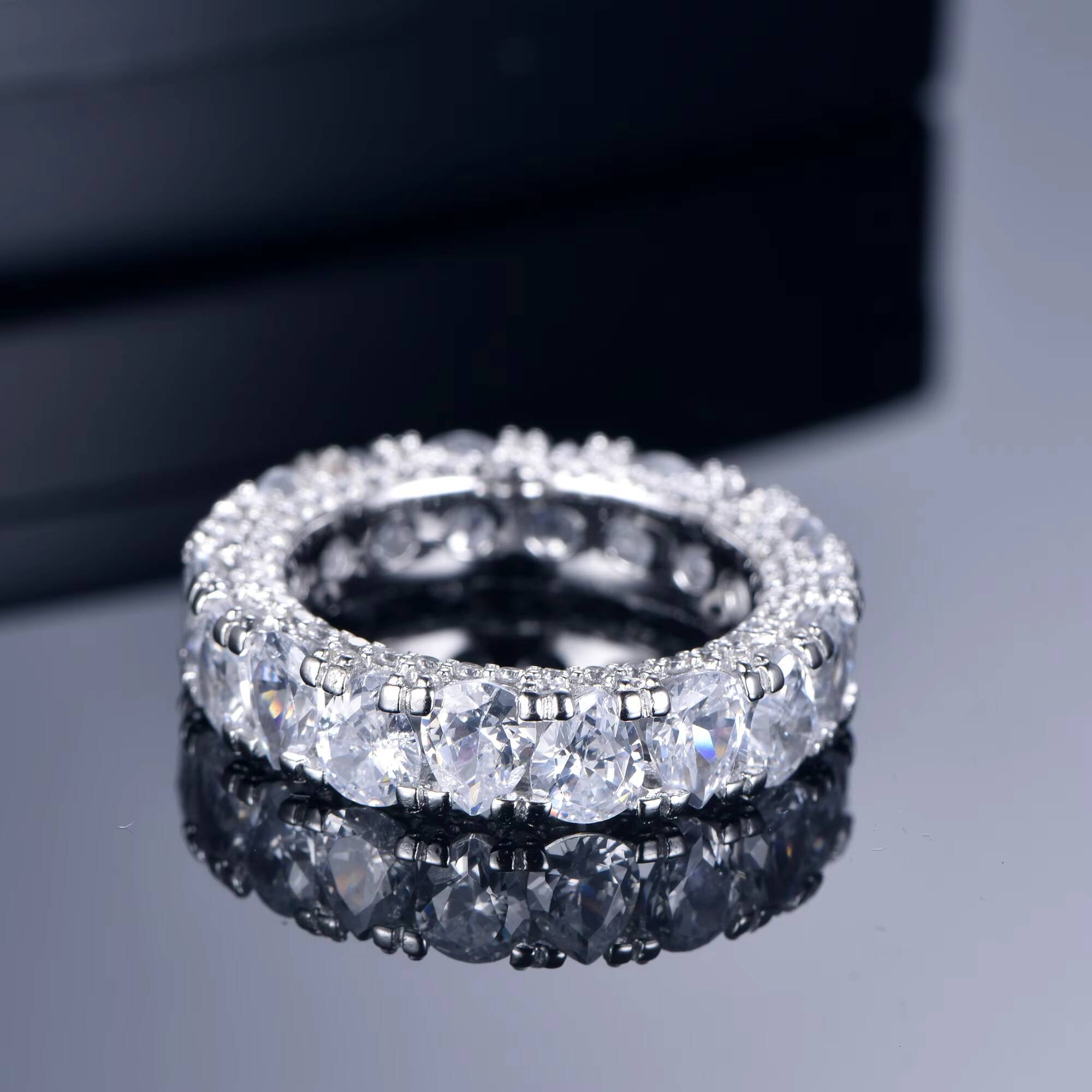 Wholesale 14K White Gold Rhodium Plated 925 Sterling Silver Eternity Wedding Band Womens CZ Diamond Engagement Ring for Party