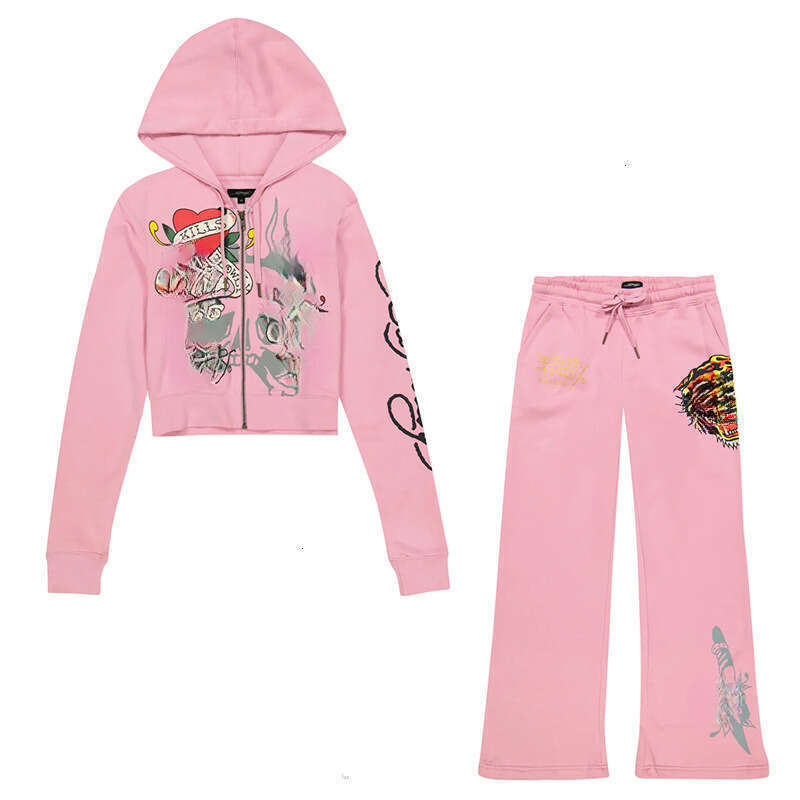 ed hardey Tracksuits Womens Tracksuit Two 2 Piece Set Outfits Strapless Casual printed Pants Y2K straight trousers Street zipper hooded designer Tracksuits 563