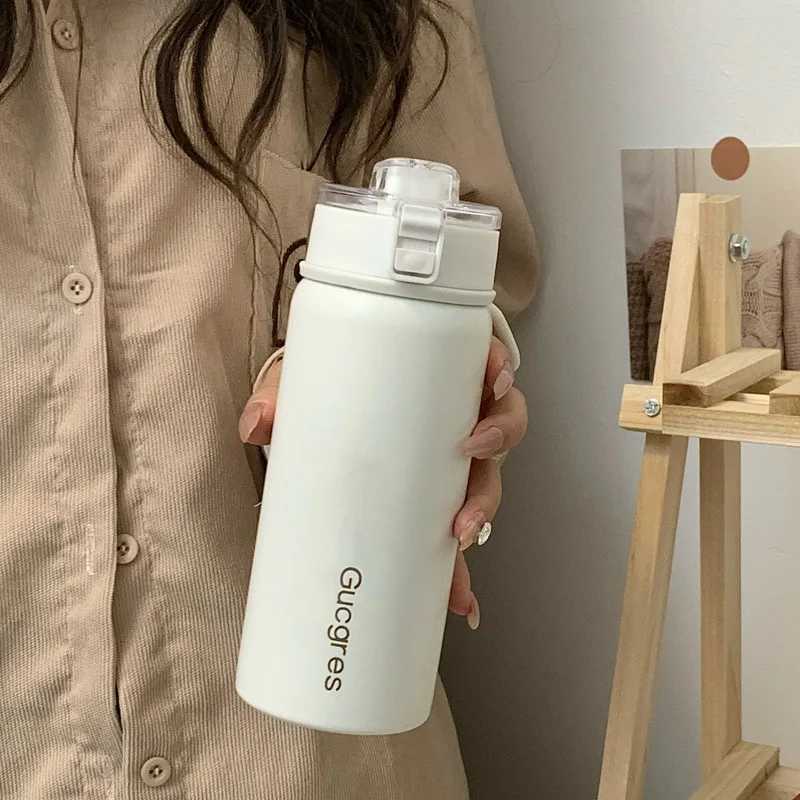 350Ml/550Ml Tumbler Stainless Steel with Straw Vacuum Flask Portable Thermos Mug Travel Thermal Water Bottle Outdoor Gym H251215