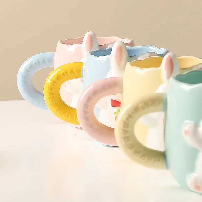 Rabbit Ceramic g Drinking Cup with Spoon Creative Couple Cute Cartoon Coffee Cup Kitchen Breakfast Milk Cup Tableware H251215